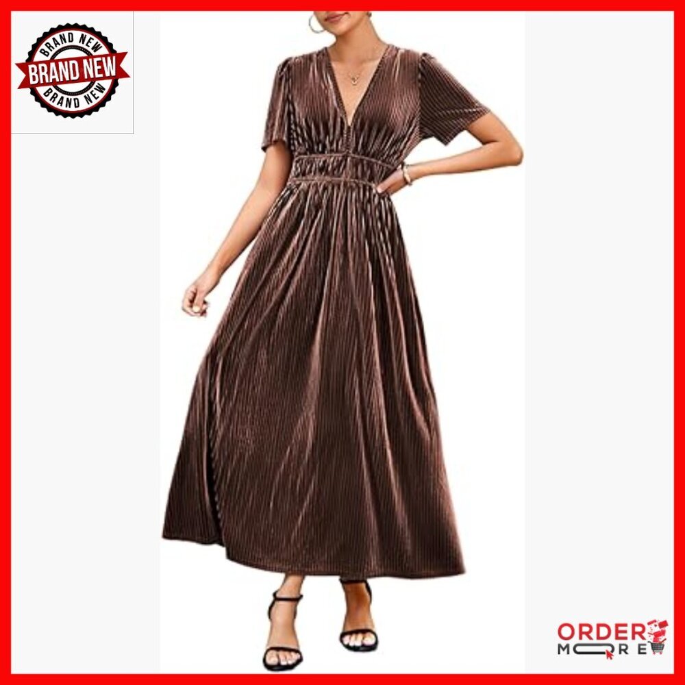 Retro V-Neck Velvet Maxi Dress Formal Party Wedding Guest Long Dress